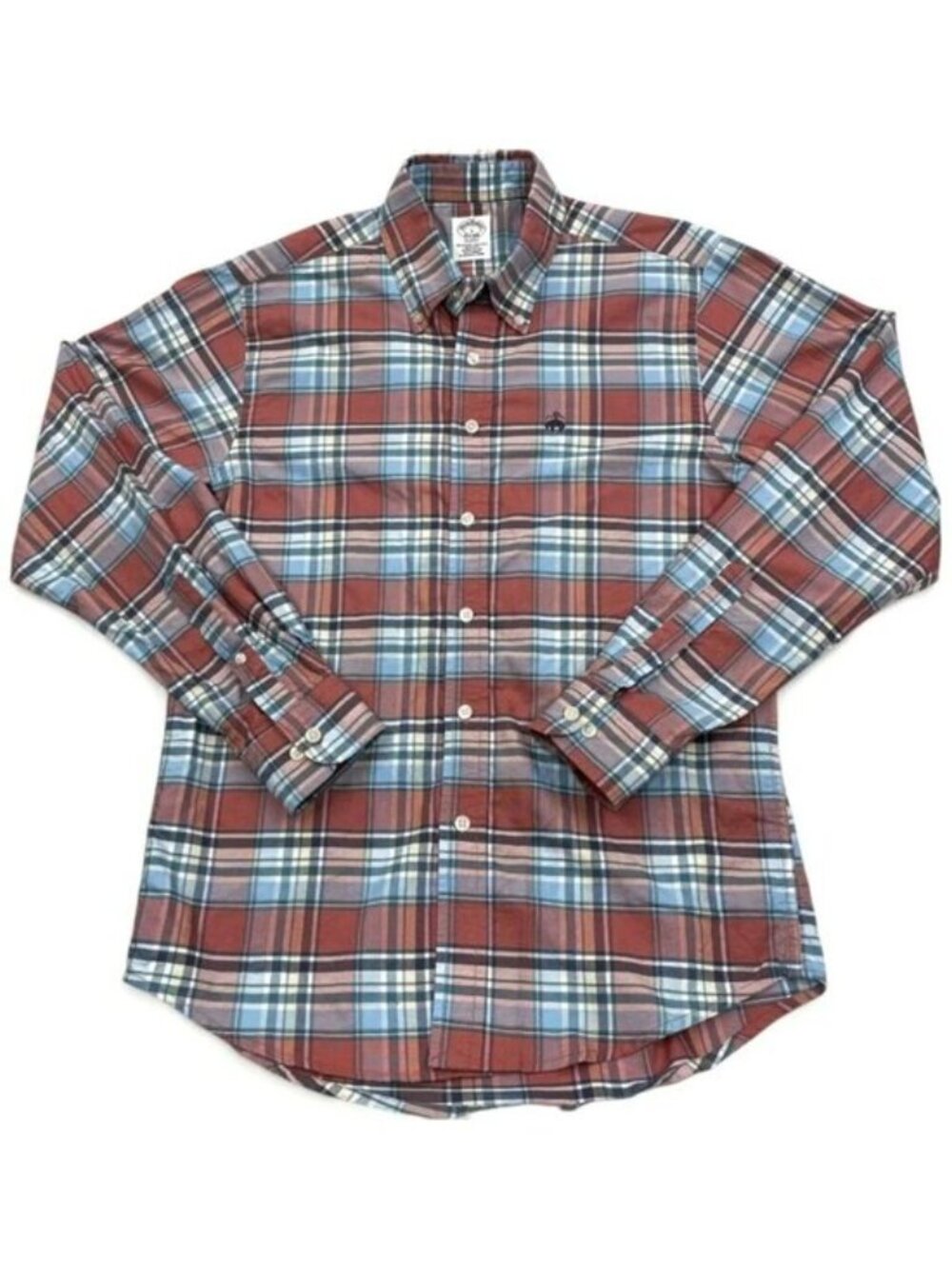 Brooks Brother Regent Supima Cotton Red Blue Plaid Check Youth Boys L 18-20